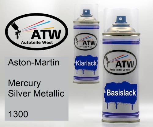 Aston-Martin, Mercury Silver Metallic, 1300: 400ml Sprühdose + 400ml Klarlack - Set, von ATW Autoteile West.